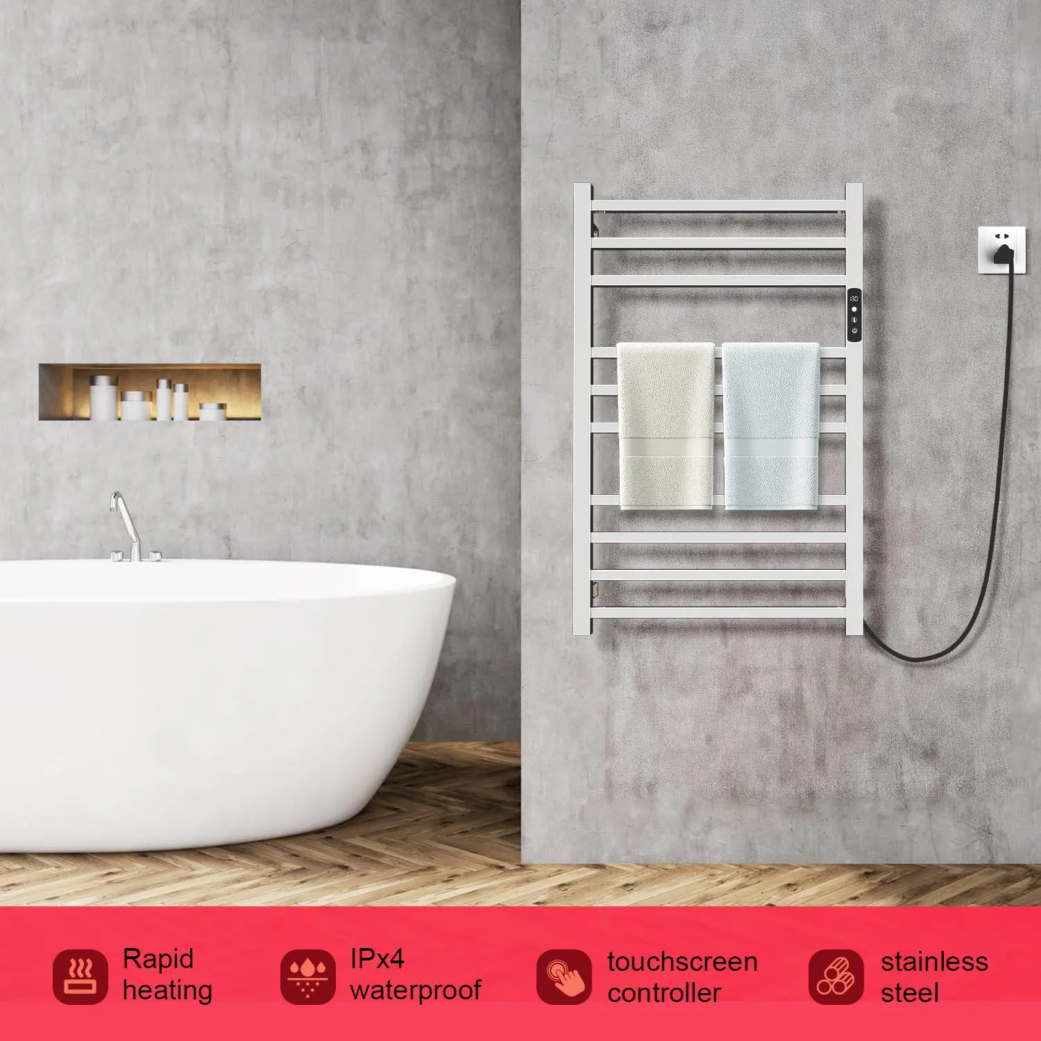 Smart Bathroom Towel Dryer Heating Rack - Brushed Gold Wall - Mounted 304 Stainless Steel Radiator Electric Heating Towel Rack