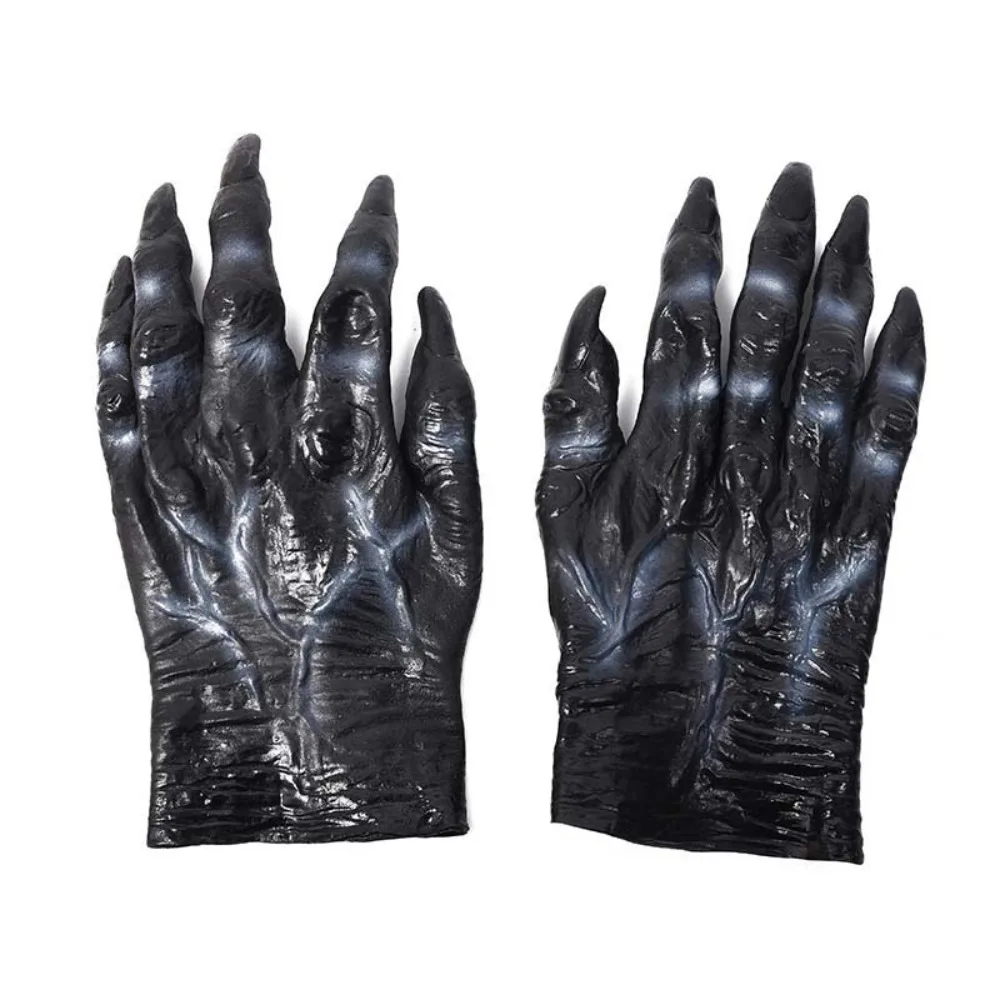 Funny Vinyl Halloween Cosplay Gloves Plush Waterproof Werewolf Simulated Gloves Bloody Terrifying Makeup Party Props Carnival