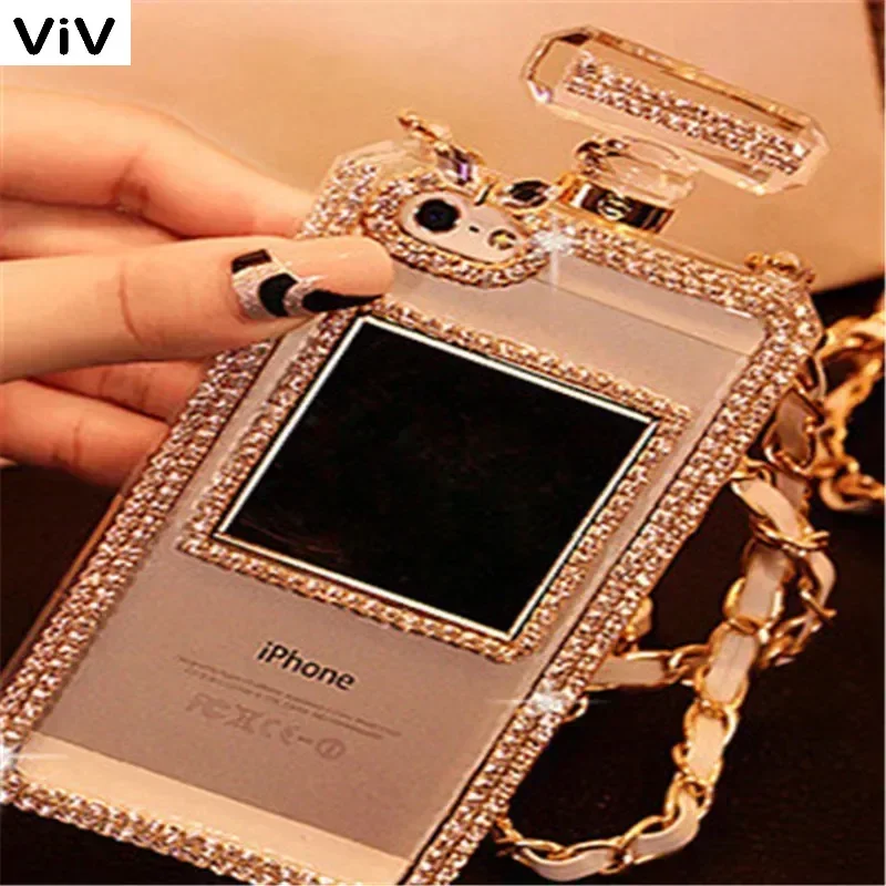 Diamond Crystal Cute Pearl Perfume Bottle Shaped Chain Handbag Case Cover for iPhone 16 Capa 15 Pro 15pro max 16 PLUS Case