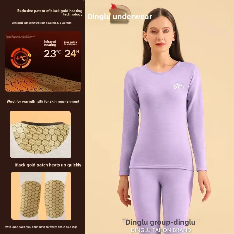 ชุดกันหนาวแบบให้ความร้อนด้วยตัวเอง Deer Black Gold Graphene สำหรับผู้ชาย ผลิตจากผ้าขนสัตว์และไหม พร้อมแผ่นรองเข่า ลองจอน ชุดนอนกันหนาวสำหรับฤดูหนาว