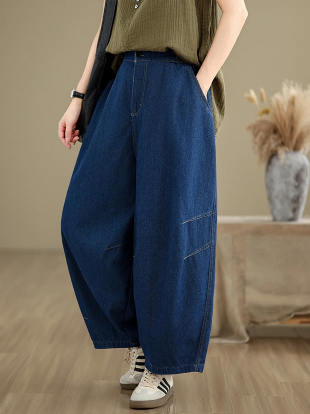 

Retro Loose Wide Leg Jeans Women's 2025 New Summer Slimming Nine Point Small Size Cabbage Pants High Waist Thin Fabric