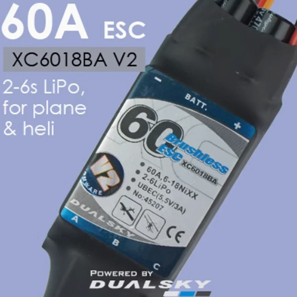 

DUALSKY XC6018BA 60A 2S-6S, Brushless Sensorless ESC for Airplane and Heli