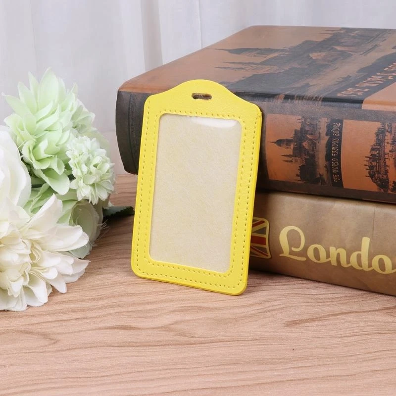 50LE 10 Colors Window Business Work Card Holder Leather for Case Badge Vertical