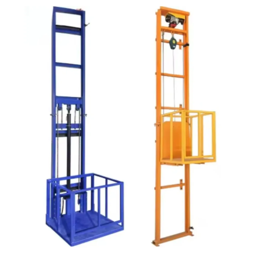 

Электрическая гидравлическая подъемная платформа для домашнего использования. Маленький электрический гидравлический простой лифт для складских заводов. Один направляющий.