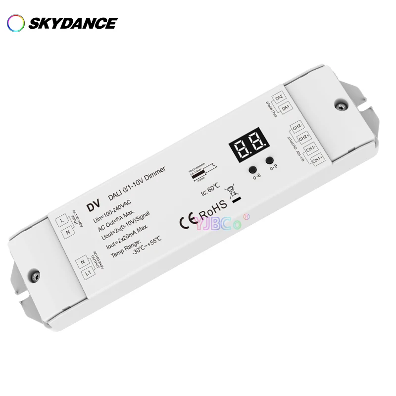 

Skydance 110V-220V 2CH Single Color LED Strip Lights 0-10V DALI Dimmer DV High Voltage AC Input 2 Channel 1-10V LED Controller