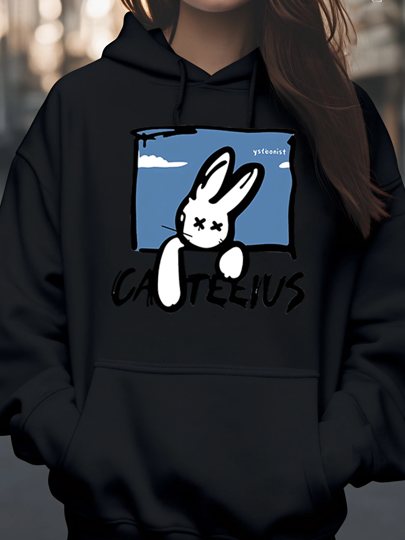 

Толстовка с мультяшным кроликом и принтом голубого неба, повседневная уличная одежда для женщин и мужчин