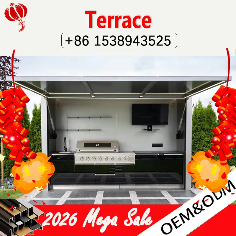 

Custom High End Outdoor Kitchen Canopy Cabinets Gas Grills Weatherproof Heavy Duty Natural Gas Propane Burners for Parties