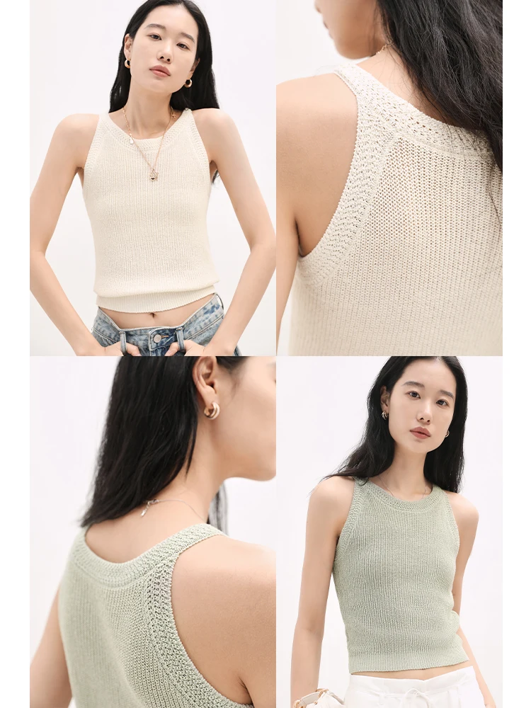 

ChillCozy Budapest Cotton Linen Blend Knitted Vest round Ne Svel Top Women's Faion Summer Regular Fit Comfortable