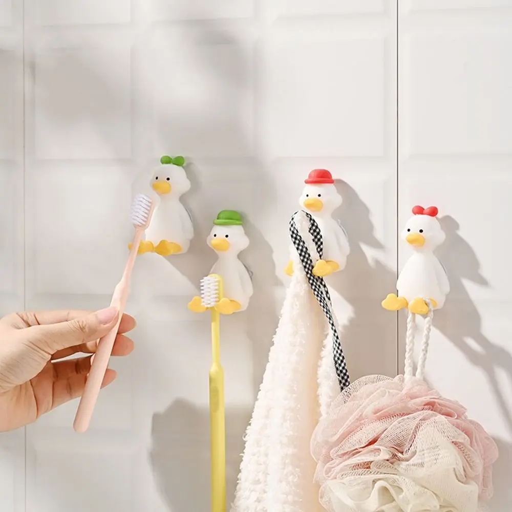 

Silicone Duck Toothbrush Holder Perforation Free Three Dimensional Suction Cup Storage Hook Save Space