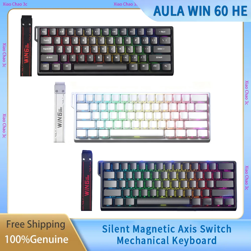 

Механическая клавиатура AULA WIN 60HE с бесшумным магнитным переключателем оси и 8K регулируемым мертвым поясом для игр, настраиваемая RGB-подсветка