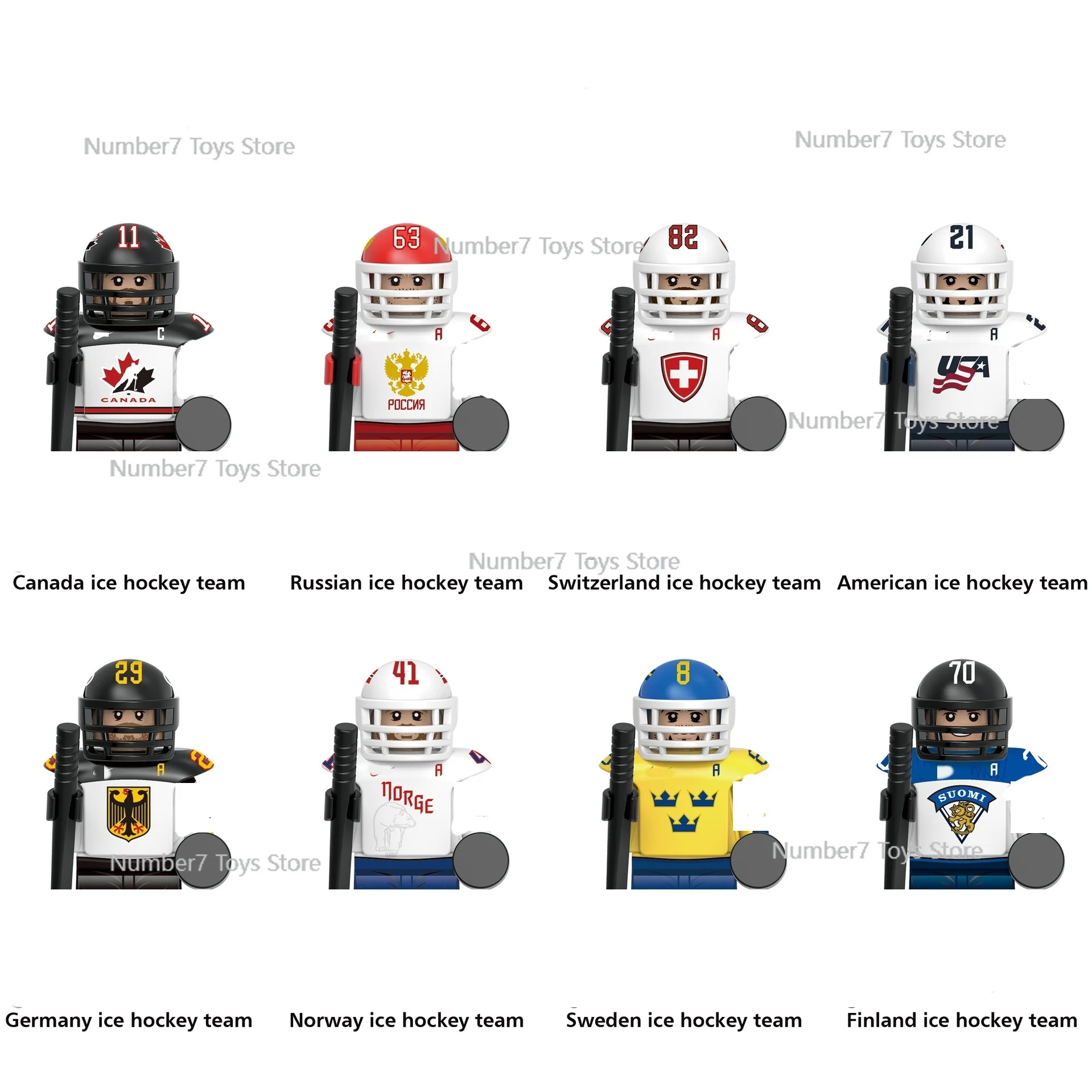 8pcs Ice Hockey Team Series National Team Match Assembly Building Block Model Figure for Children\'s Christmas Gifts