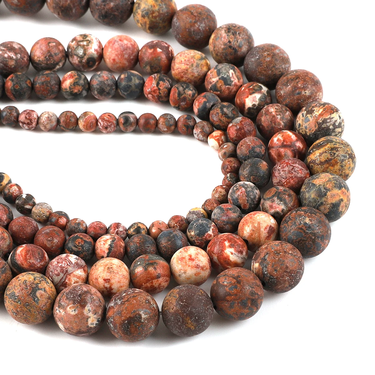 Natursteine, matt, rot, Leopardenmuster, Pacer, rund, lose Abstandsperlen für die Schmuckherstellung, DIY-Armbänder, Halskette, matt polierte Perlen – Detail 6