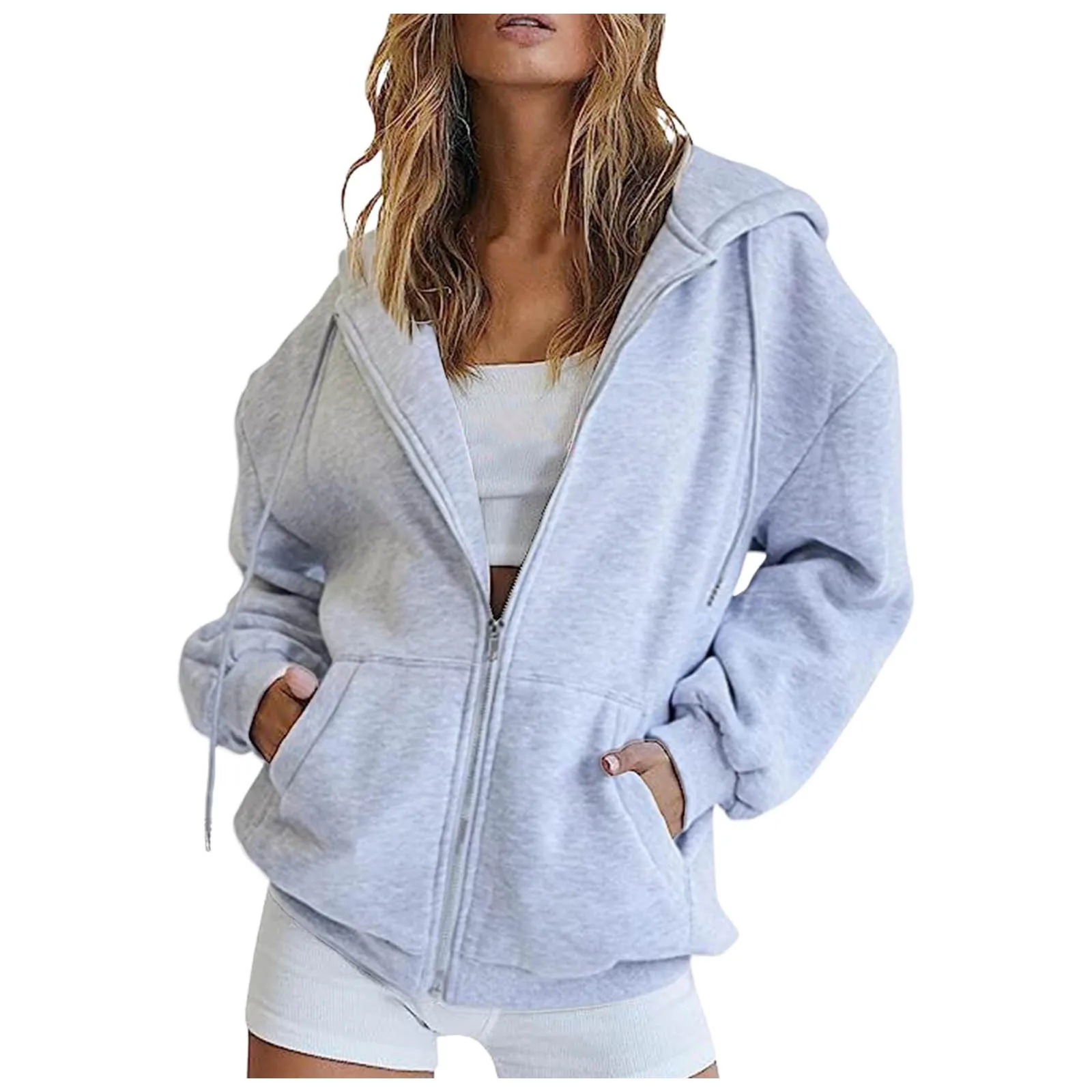 Women\'s Fashion Sweatshirts Vintage Korean Fashion Solid Color Long Sleeve Loose Pullovers Soft Warm Zip Up Hoodies For Women