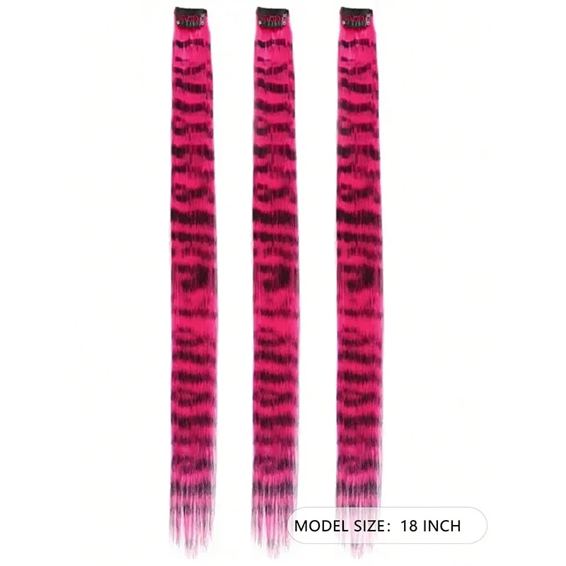 3 Piezas Extensiones de Cabello con Estampado de Leopardo Sintético con Rayas Coloridas Largas y Lacias con Clip para Mujeres Niñas Fiestas 2
