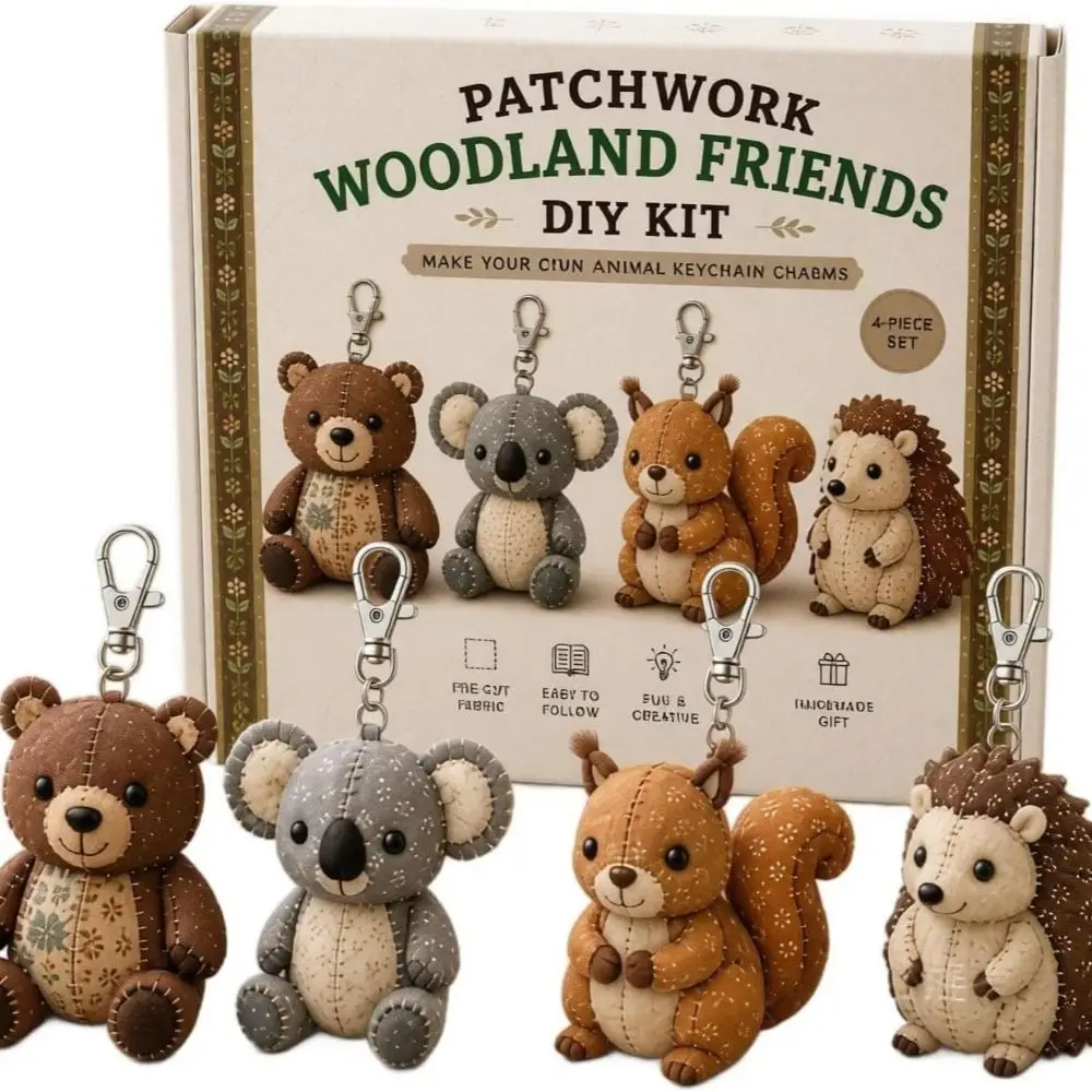 Pre-cut Fabric DIY Sewing Kit Easily Sewing Handcrafted Handmade Keychain Art Bird Cat Dogs With Guide Patchwork Keyring Kit