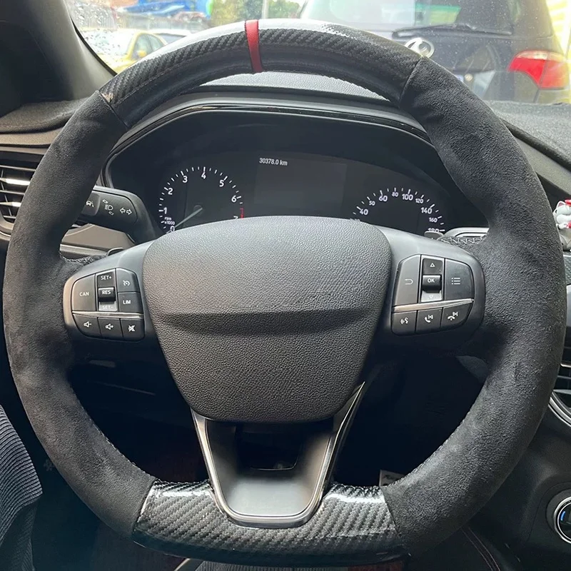 

Custom Hand Sewing Suede Leather Carbon Fiber Steering Wheel Cover For Ford Focus 4 Escape 2019 2020 Fiesta Tourneo 2018-2020
