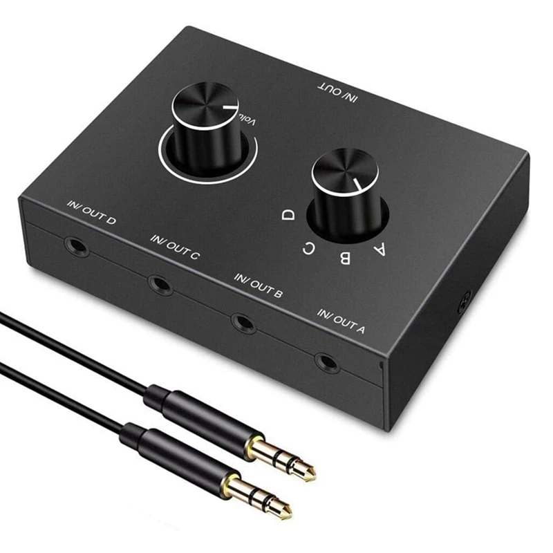 4 Way 3.5Mm 4 In 1 Out Headphone Amplifier Stereo Bi-Directional Audio Switch Splitter Box