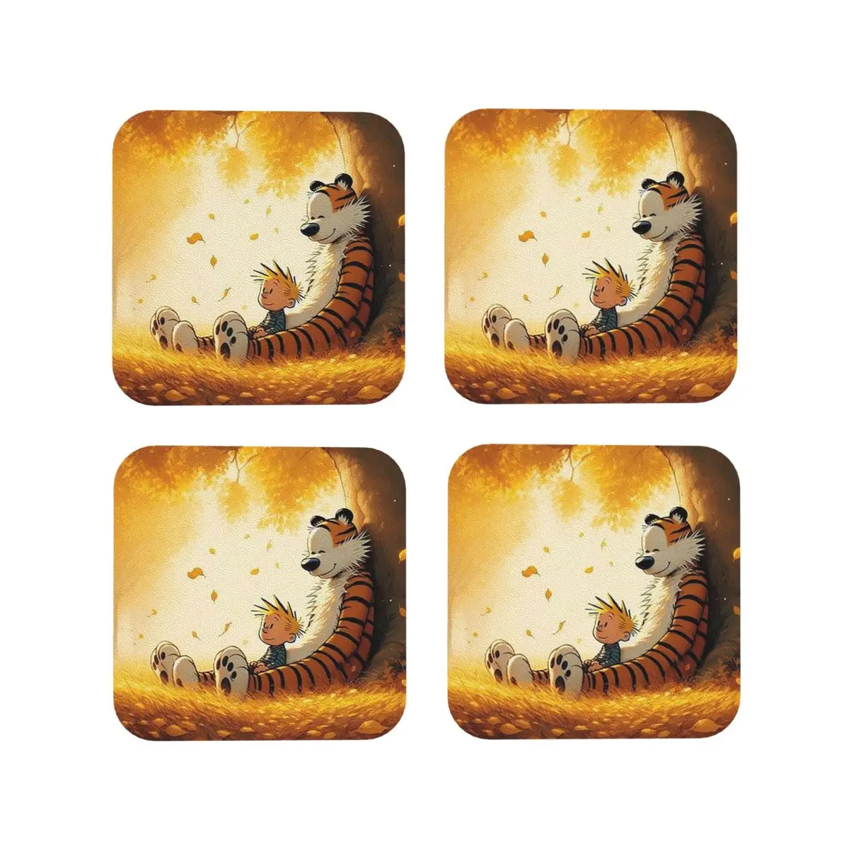 

Calvin Hobbes Classic Coasters Kitchen Placemats Non-slip Insulation Cup Coffee Mats For Decor Home Tableware Pads Set of 4