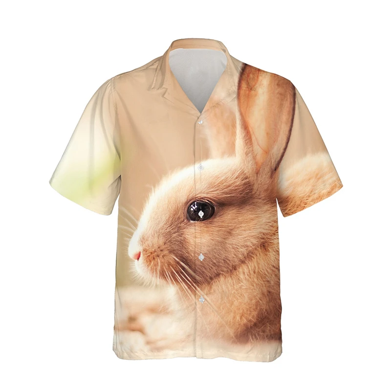 

Men's Shirt Cute Cartoon Rabbit 3D Printed Casual Fashion Women Short Sleeves Shirts Button Lapel Tops Oversized Unisex Clothing