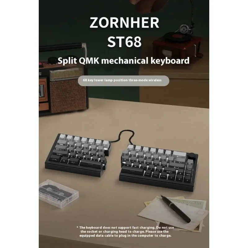ZORNHER ST68 Split mechanische Tastatur Ergo Split Design Polar Meteor Linear Switch Silent/Smooth Bluetooth 5.1 für Büro