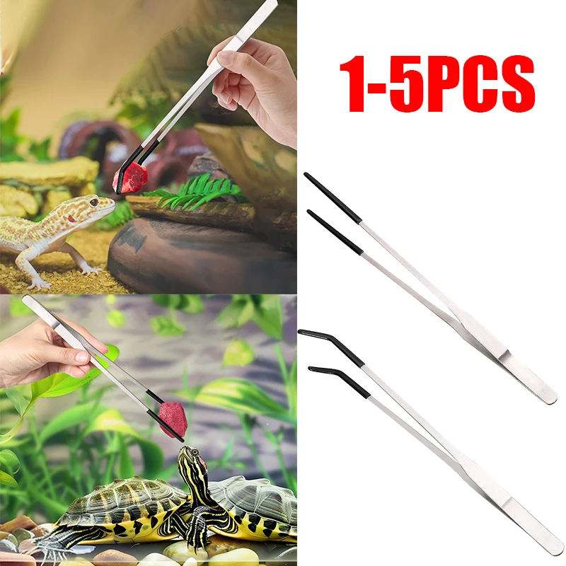 5-1개 스테인리스 스틸 직선 및 곡선 니퍼 핀셋 파충류 도마뱀 거미용 긁힘 방지 핀셋 공예용