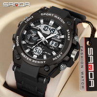 SANDA Knight G Style Military Sport Quartz Watch For Men Waterproof Men LED Digital Alarm Wristwatches Rubber Tape Reloj Hombre