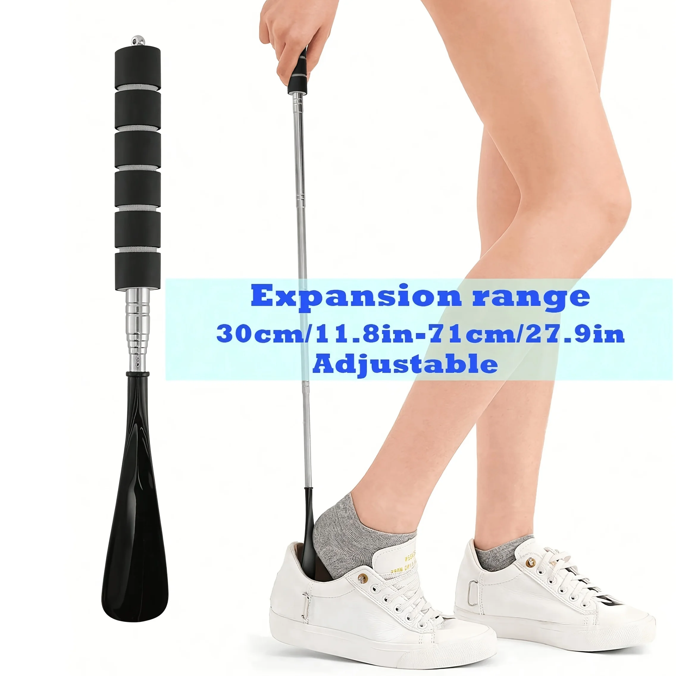 1pc Adjustable Length Shoe Horn - No Squatting/Bending Needed, Extendable Shoe Lifter with Hanging Hook, Heavy-Duty for Elderly
