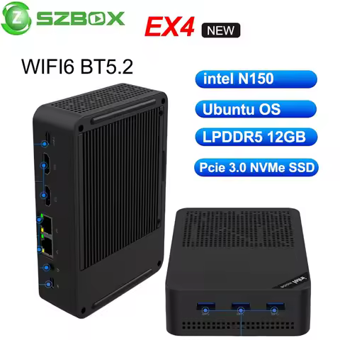 SZBOX EX4 intel Twin Lake N150 Mini PC Ubuntu LPDDR5 12GB 1TB M.2 NVMe SSD Wifi6 BT5.2 HDMIx2 USB Cx1 Triple Screen Display