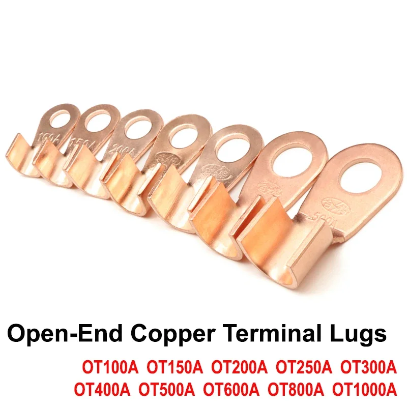 

5/10pcs OT Type 100A ~1000A Open-End Copper Crimp Terminal Lugs Cable End Connector Splice Battery Cable Connectors