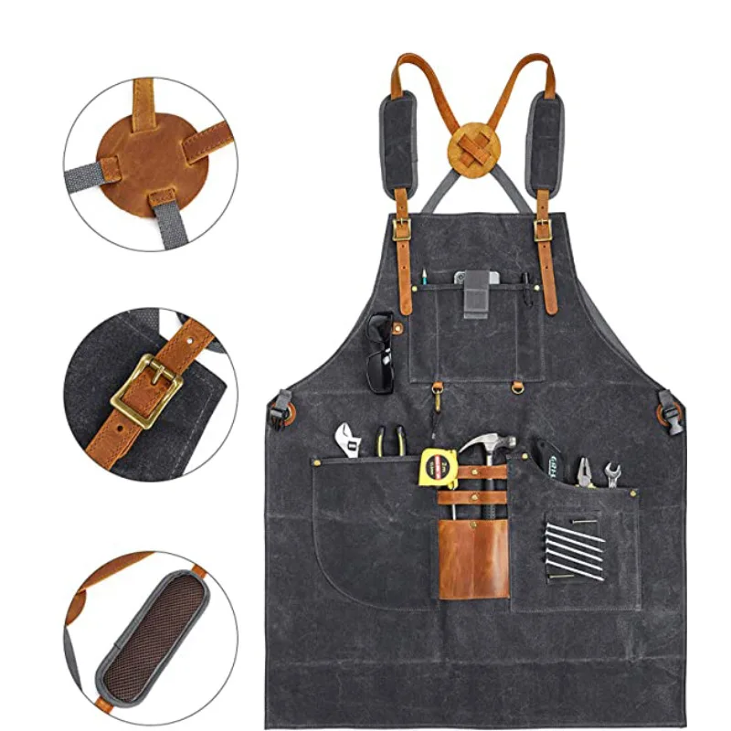 Thick Canvas Split Tool Apron Waterproof Thickening Vintage Garden Multi-use Storage Craftsman Pockets Tall Adult Loger Apron