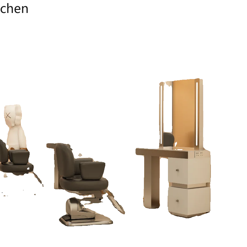 

HTT barber shop mirror table hair salon special perm and dyeing area hair cutting mirror cabinet integrated with desktop