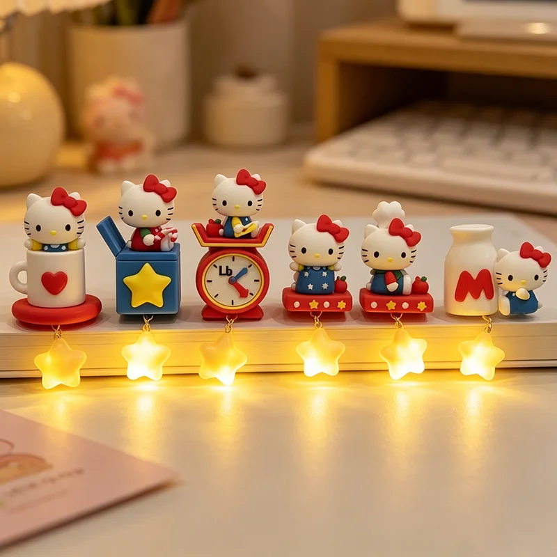 Imán de nevera Kawaii Hello Kitty con luz LED de estrella brillante, luz nocturna de dibujos animados, decoración de cocina, decoración para puerta de refrigerador, regalos