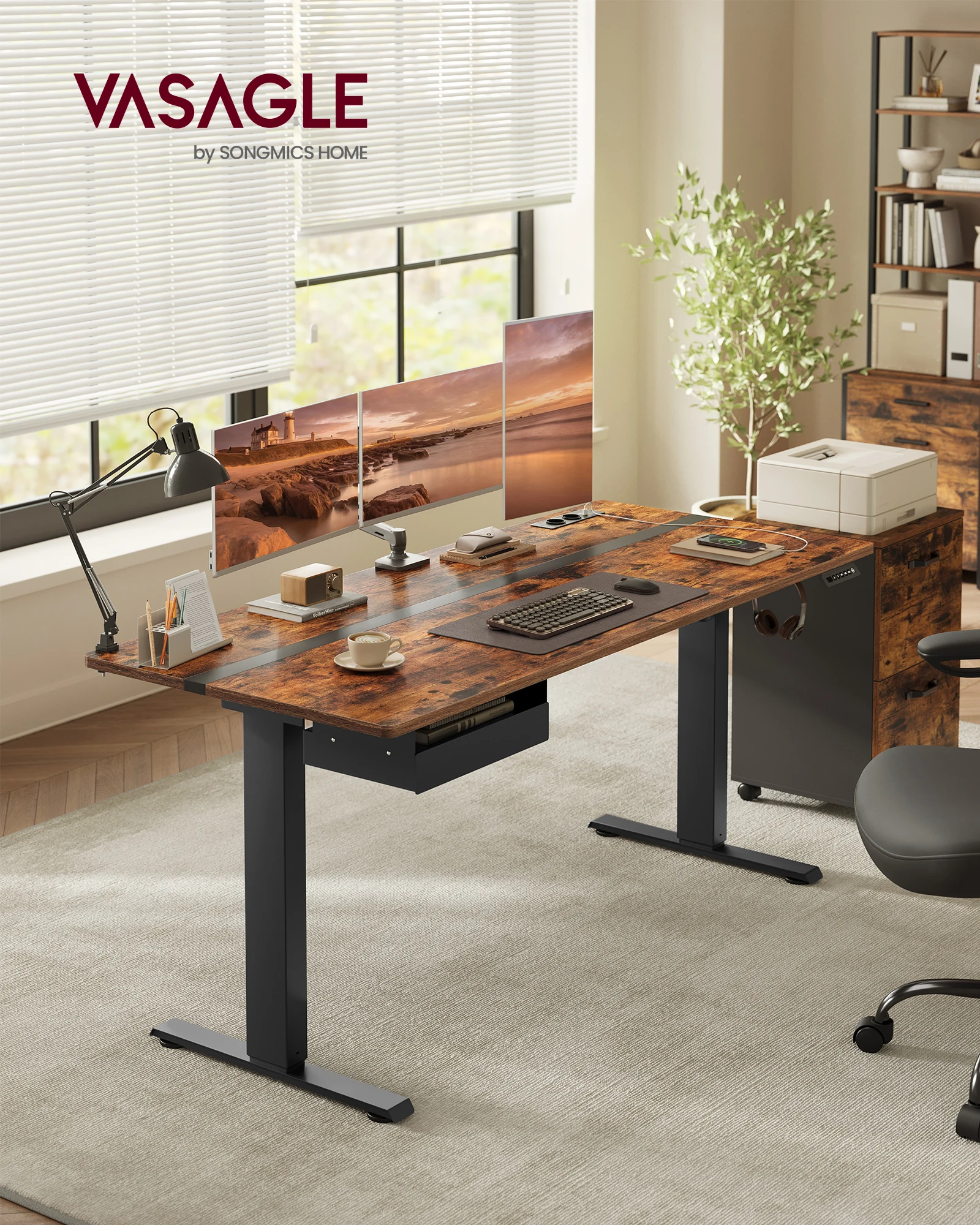 VASAGLE In hoogte verstelbaar bureau elektrisch, 70x160 cm, continu verstelbaar, geheugenfunctie met 4 hoogte - afbeelding 1