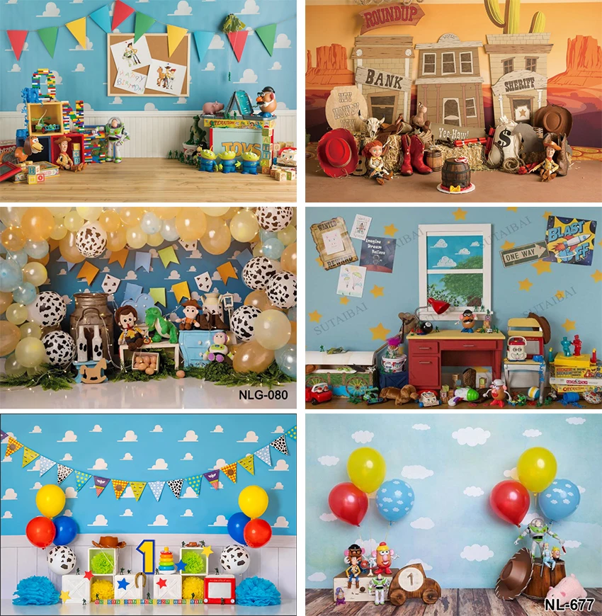 Toy Story Photo Backdrop White Cloud Baby Shower Westorn Cowboy Happy Birthday Party Kid Photograph Background Banner Decoration