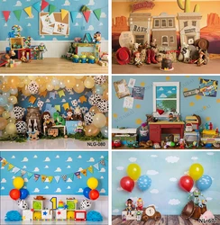 Toy Story Photo Backdrop White Cloud Baby Shower Westorn Cowboy Happy Birthday Party Kid Photograph Background Banner Decoration