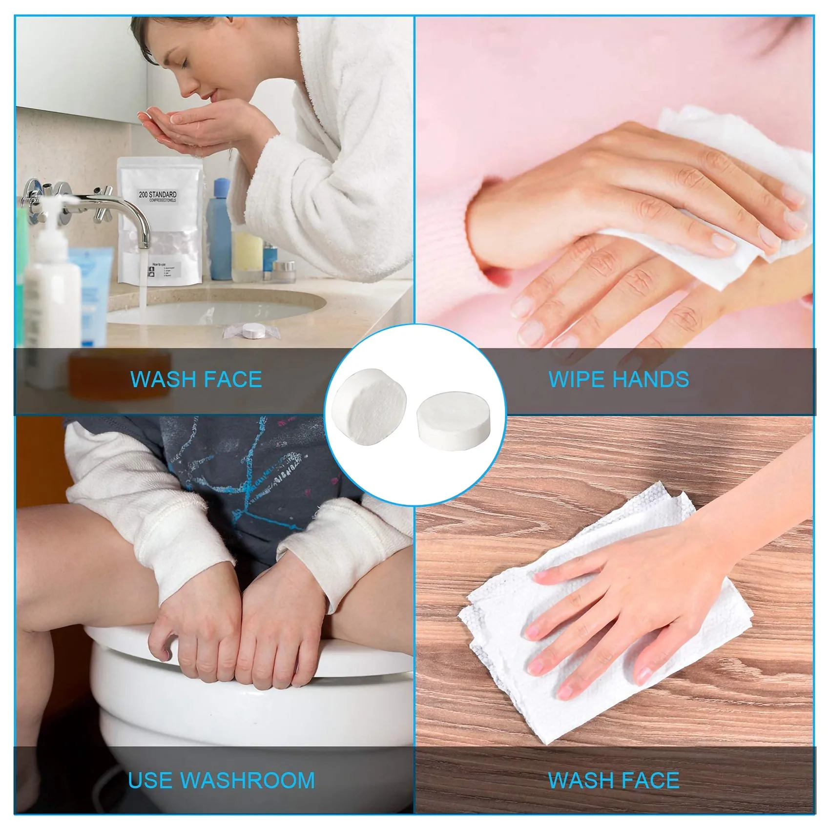 Exquisite-300 Pcs Compressed Towels Portable Disposable Compressed Cotton Coin Tissue Towel For Travel, Camping, Hiking