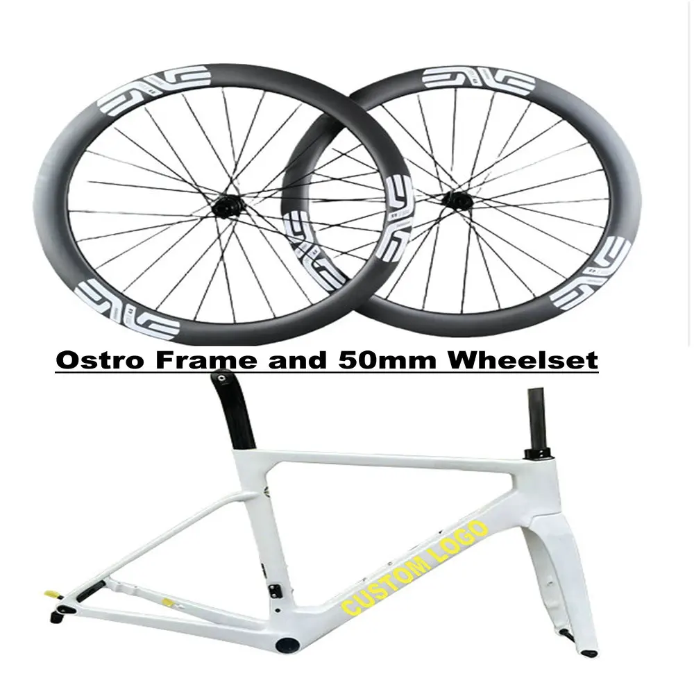 Custom Logo White Ostro Vam Carbon Road Bicycle Frame Glossy Disc With Handlebar and 50mm White Carbon Wheelset