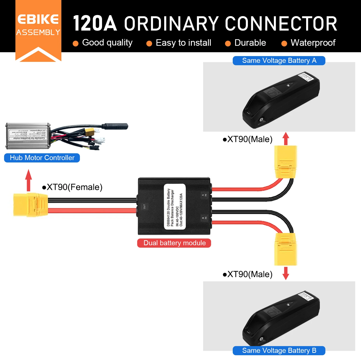 Electric Bicycle Double Battery Connection Adapter Switcher Module 120A 20V-72V Lithium Battery Capacity Parallel For Ebike Part