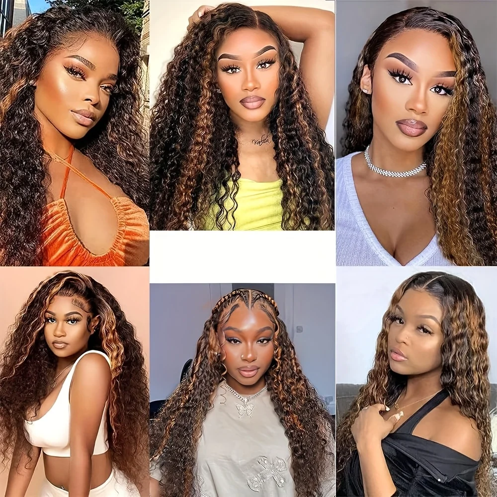 24 Inch Highlight Ombre Lace Front Wig Human Hair Pre-Plucked 1B/30 Black Brown13x6 HD Lace Frontal Deep Wave Honey Blonde180% Density Glueless Wigs for Women image 8