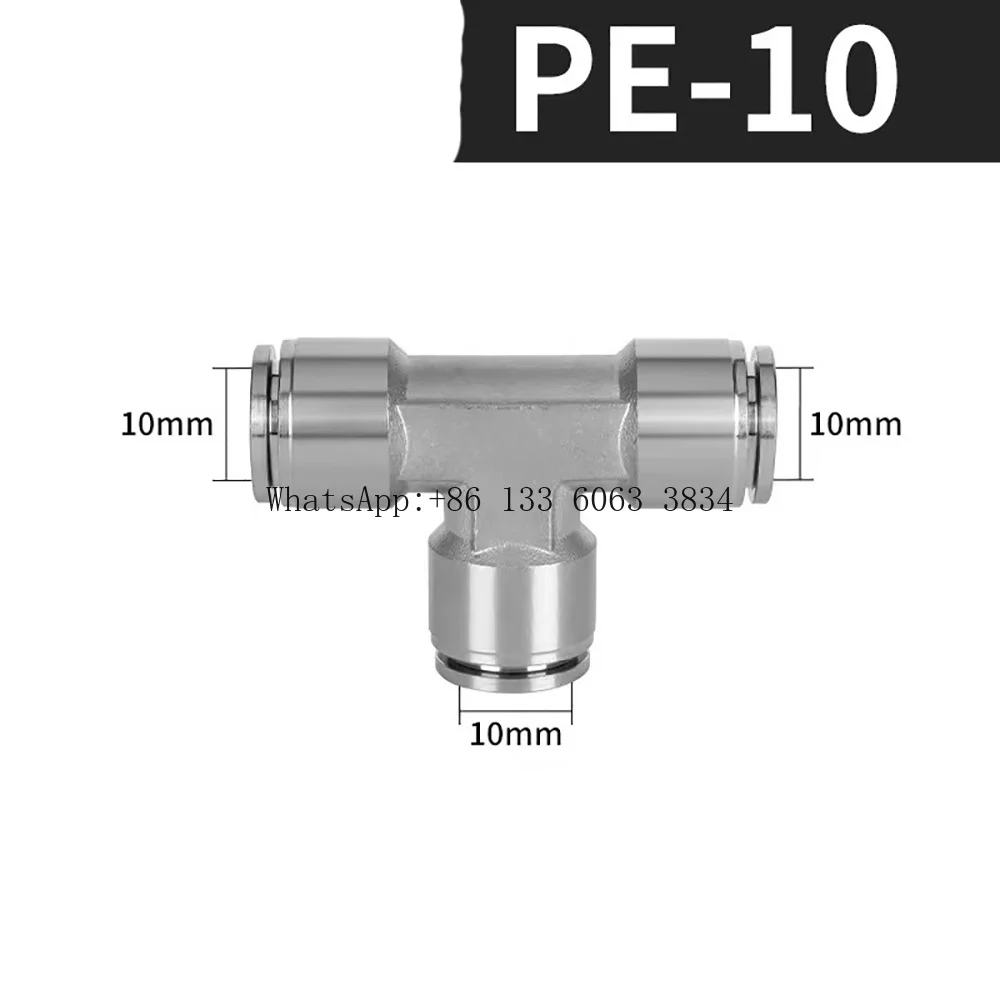 PE 4mm 6mm 8mm 10mm 12mm 14mm 16mm Tee 3 Way Spliter Pneumatic 304 Stainless Steel Push In Quick Connector Release Air Fitting