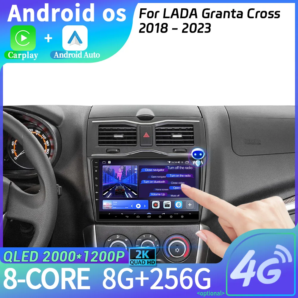 Android 14 For LADA Granta Cross 2018-2023 Car Radio Multimedia Navigation 2DIN Wireless Carplay Stereo Head Unit Screen