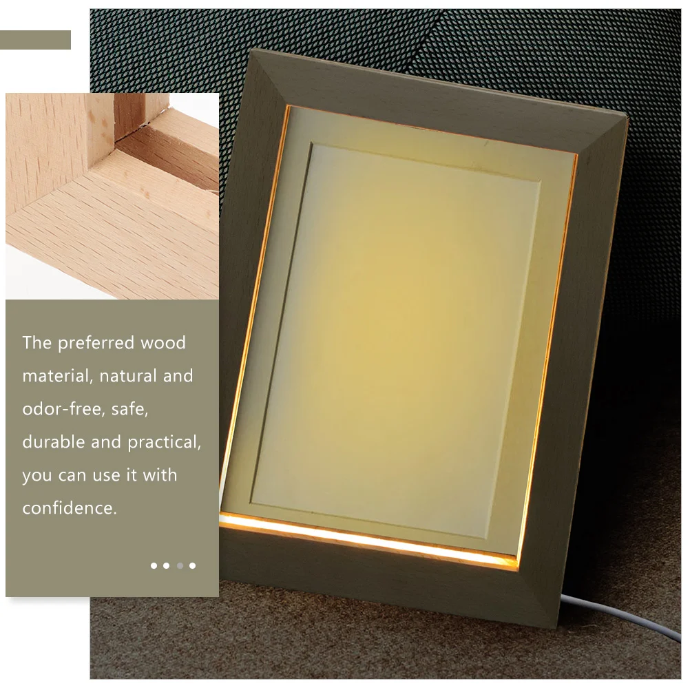 Wooden Photo Frame Led Light Photo Holder Unique Table Picture Frame for Home