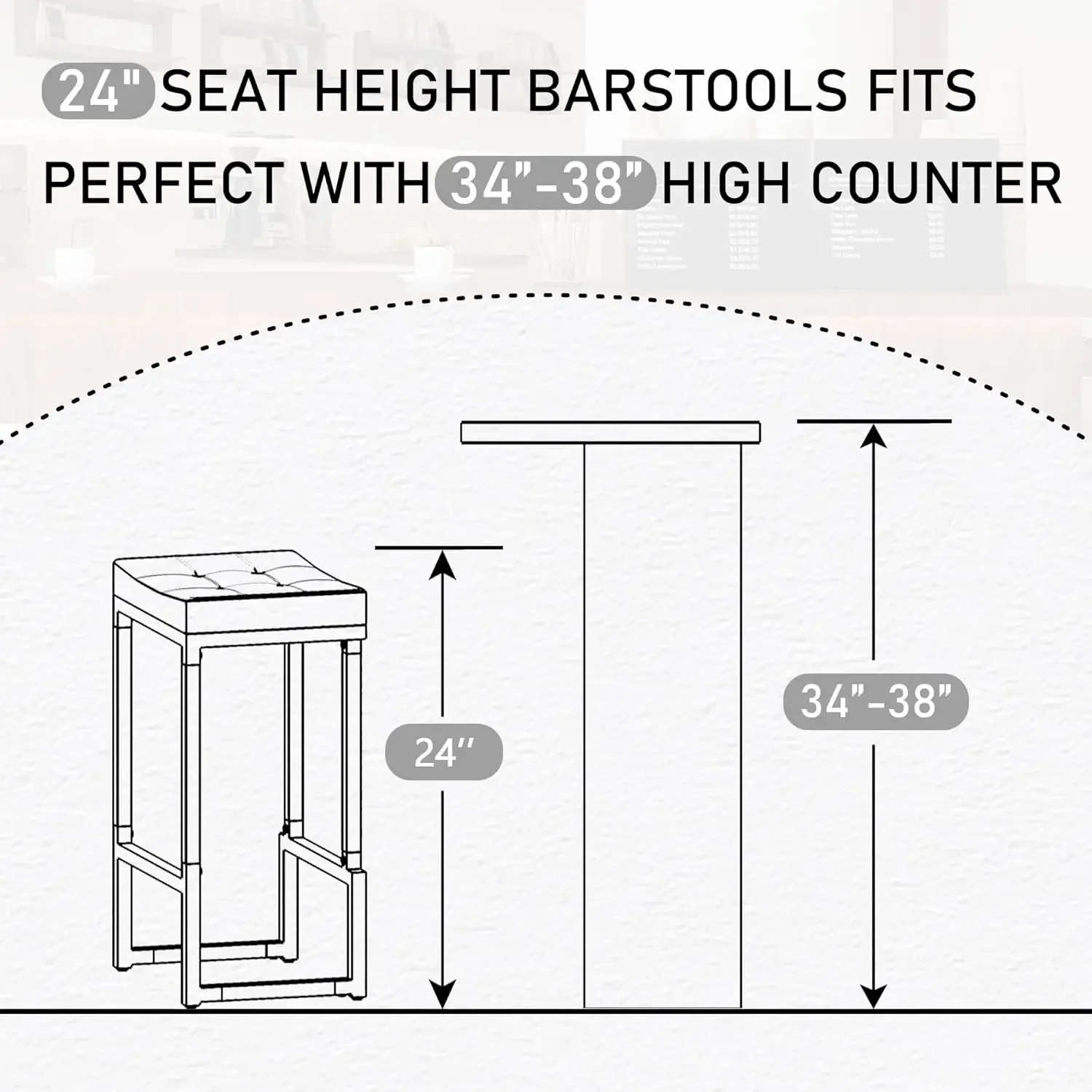 Set of 3 24 Counter Height Saddle Barstools, Backless Faux Leather Kitchen Island Stools with Metal Base
