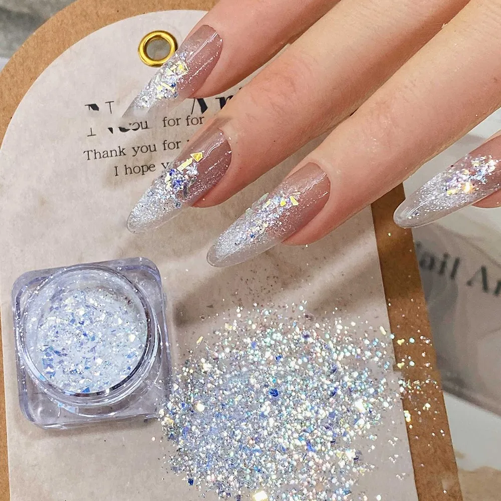 4 tarros X 1,2g fragmentos de lámina brillante brillo de uñas champán oro púrpura lámina brillo lentejuelas acrílicas uñas arte polvo escamas Paillette