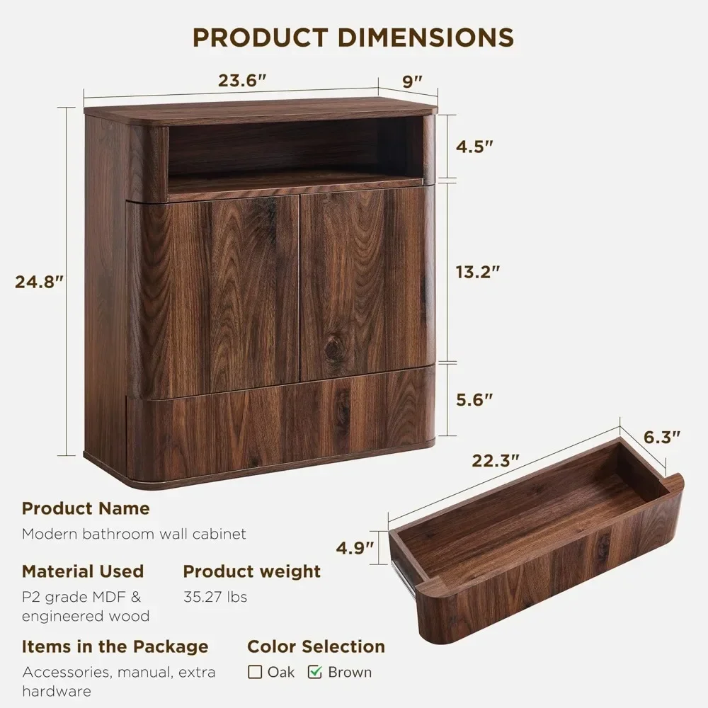 

Хит продаж: Современный минималистичный настенный шкафчик для ванной с регулируемой полкой, выдвижным ящиком и магнитной защелкой.