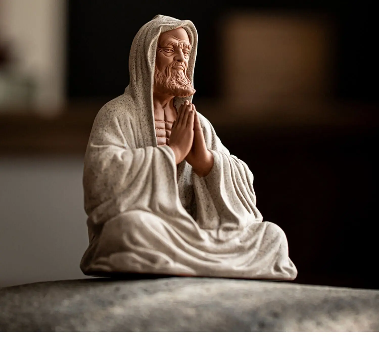 

Chinese Zi Sha Sand porcelain Meditation buddha Dharma Statue Old Monk Zen art
