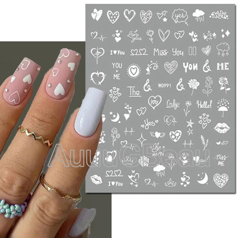 3d Nail Art Decals Heart Cardiogram Lines Rose Lip Love Letters Star Adhesive Sliders Nail Stickers Decoration For Nail Manicure