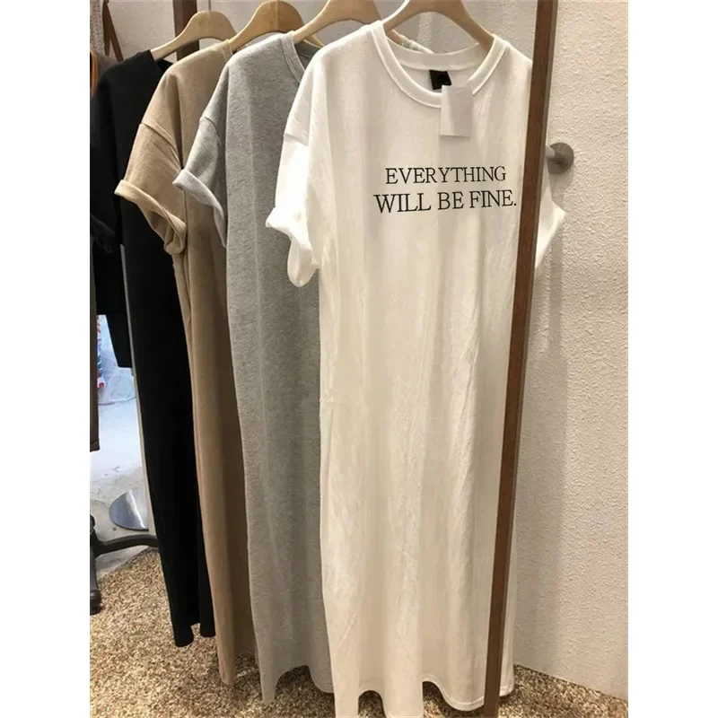 Retro Letter Prints for Women Korean Fashion Oversized Loose Short Sleeves Fashionable Maternity Dress