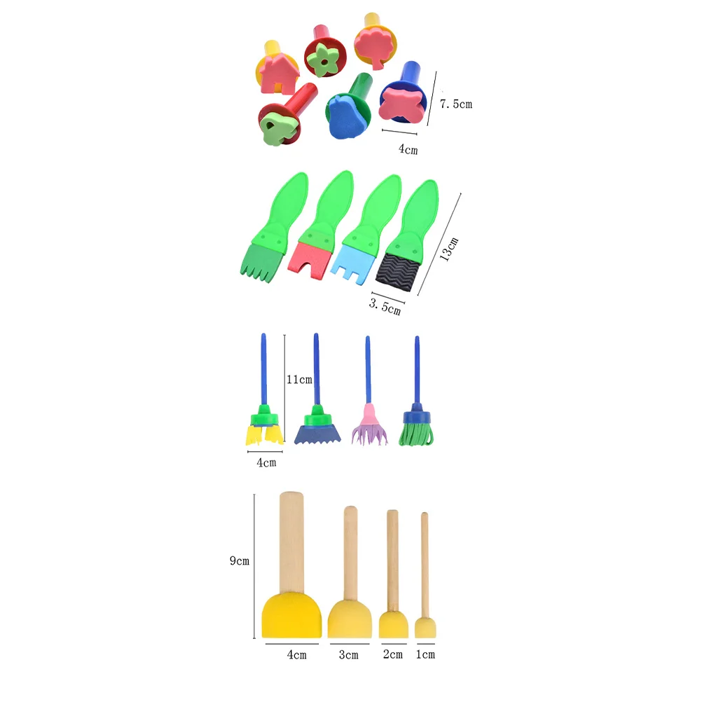 16pcs in 1 Set DIY Painted Sponge and Seal Set Colorful Baby Early Educational Broom Head Painting Supplies Graffiti Dra