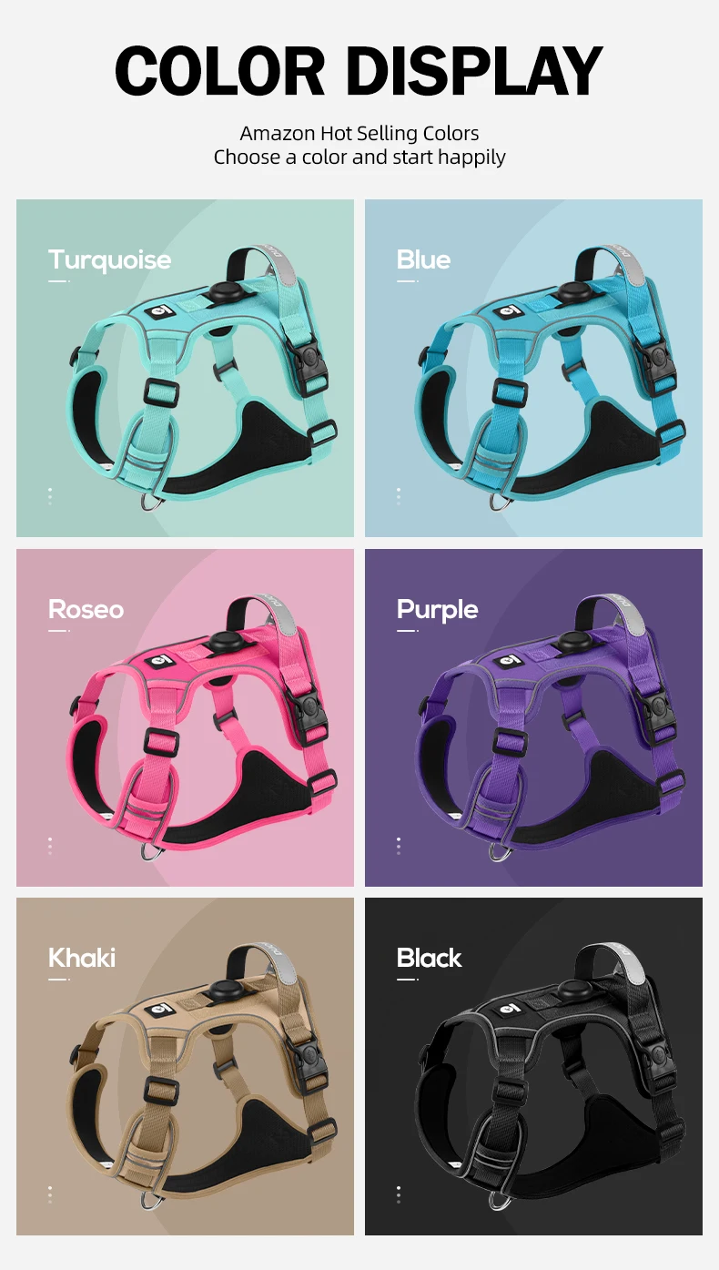 Kein ziehendes Hundegeschirr mit AirTag-Halter, Griff und vorderem Clip – verstellbare, reflektierende, weich gepolsterte Hundegeschirrweste zum Spazierengehen, Tra – Detail 5